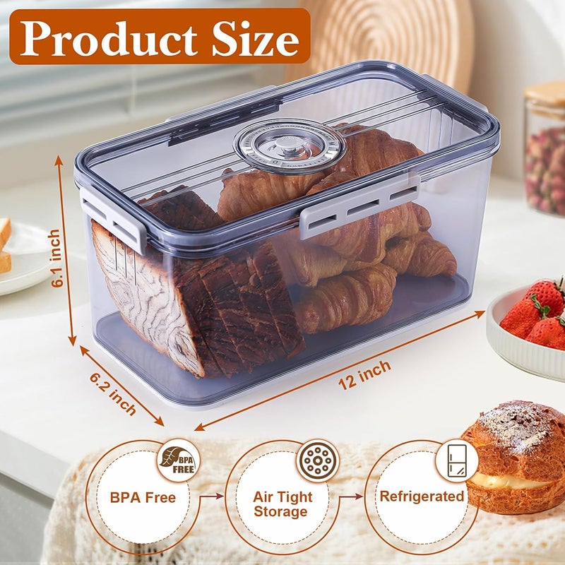 ANYPROLUS Bread Box for Homemade Bread Boxes for Kitchen Counter Airtight, Time Recording Bread Storage Container with Lid, Bread Containers Storage Airtight Loaf Bread Keeper, Grey - Image 3